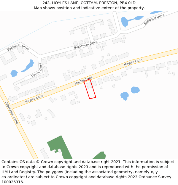 243, HOYLES LANE, COTTAM, PRESTON, PR4 0LD: Location map and indicative extent of plot