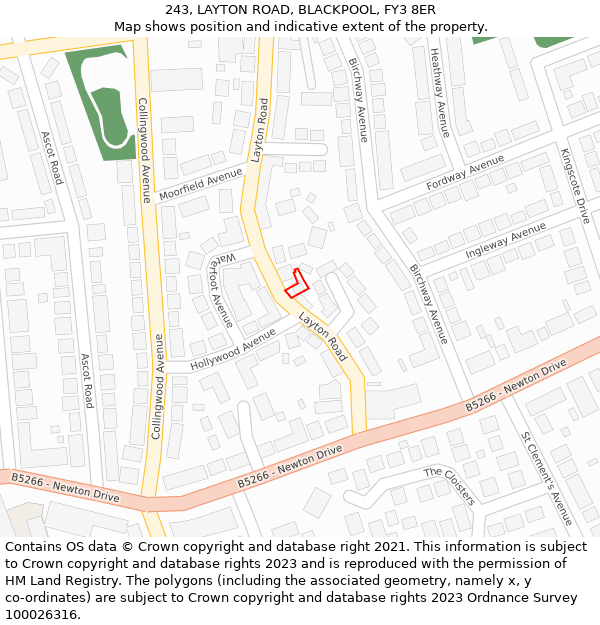 243, LAYTON ROAD, BLACKPOOL, FY3 8ER: Location map and indicative extent of plot