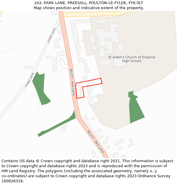 243, PARK LANE, PREESALL, POULTON-LE-FYLDE, FY6 0LT: Location map and indicative extent of plot