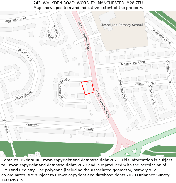 243, WALKDEN ROAD, WORSLEY, MANCHESTER, M28 7FU: Location map and indicative extent of plot