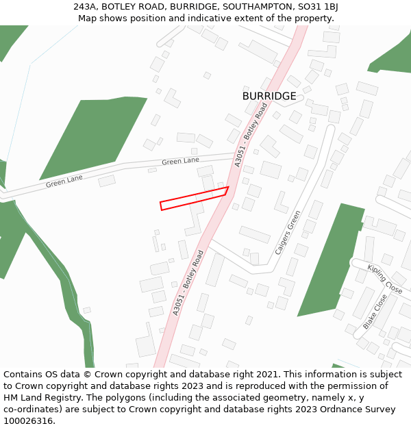 243A, BOTLEY ROAD, BURRIDGE, SOUTHAMPTON, SO31 1BJ: Location map and indicative extent of plot