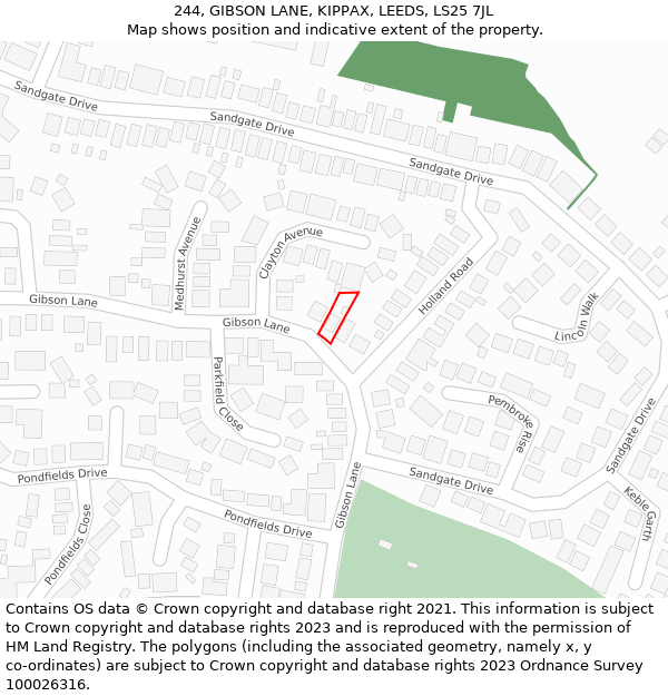 244, GIBSON LANE, KIPPAX, LEEDS, LS25 7JL: Location map and indicative extent of plot