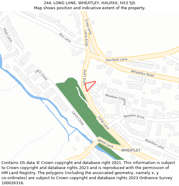 244, LONG LANE, WHEATLEY, HALIFAX, HX3 5JS: Location map and indicative extent of plot