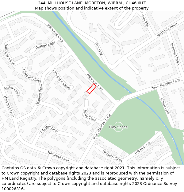 244, MILLHOUSE LANE, MORETON, WIRRAL, CH46 6HZ: Location map and indicative extent of plot