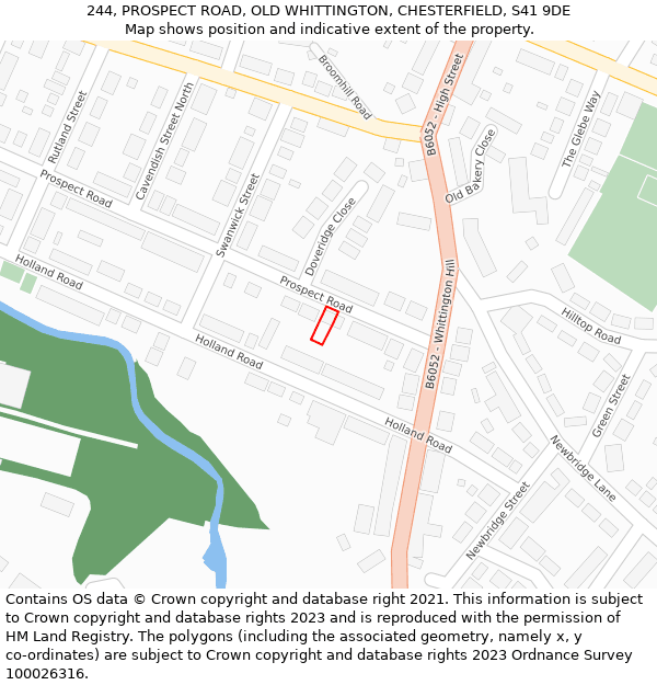 244, PROSPECT ROAD, OLD WHITTINGTON, CHESTERFIELD, S41 9DE: Location map and indicative extent of plot