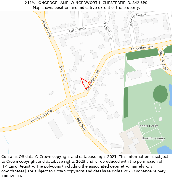 244A, LONGEDGE LANE, WINGERWORTH, CHESTERFIELD, S42 6PS: Location map and indicative extent of plot