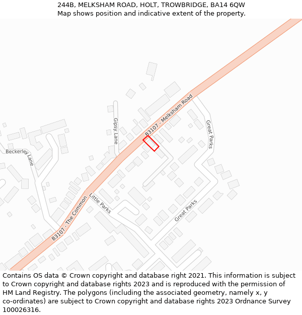 244B, MELKSHAM ROAD, HOLT, TROWBRIDGE, BA14 6QW: Location map and indicative extent of plot