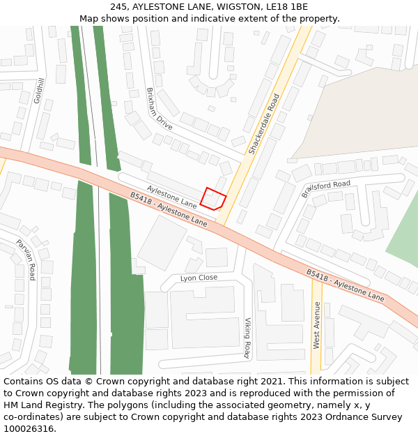 245, AYLESTONE LANE, WIGSTON, LE18 1BE: Location map and indicative extent of plot