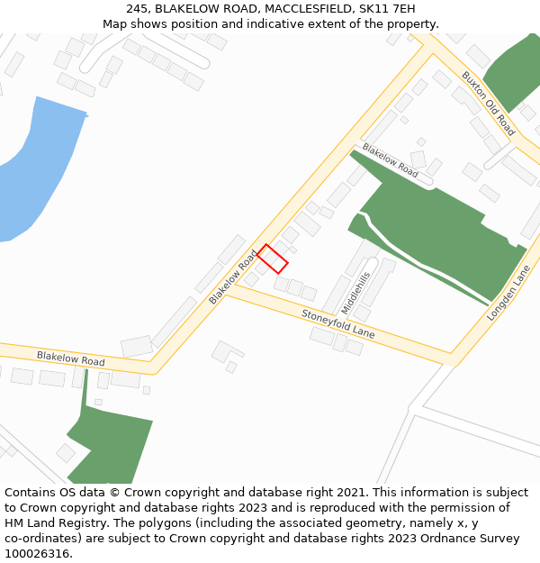 245, BLAKELOW ROAD, MACCLESFIELD, SK11 7EH: Location map and indicative extent of plot