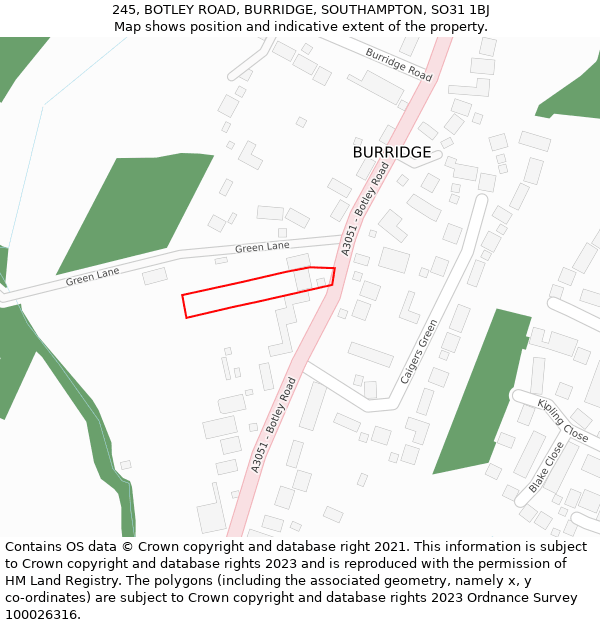 245, BOTLEY ROAD, BURRIDGE, SOUTHAMPTON, SO31 1BJ: Location map and indicative extent of plot
