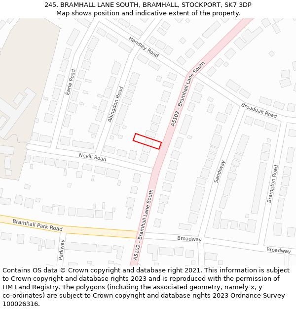 245, BRAMHALL LANE SOUTH, BRAMHALL, STOCKPORT, SK7 3DP: Location map and indicative extent of plot