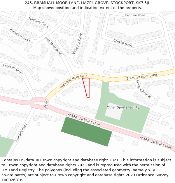 245, BRAMHALL MOOR LANE, HAZEL GROVE, STOCKPORT, SK7 5JL: Location map and indicative extent of plot