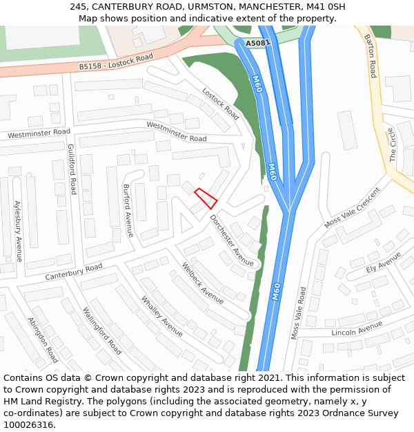 245, CANTERBURY ROAD, URMSTON, MANCHESTER, M41 0SH: Location map and indicative extent of plot