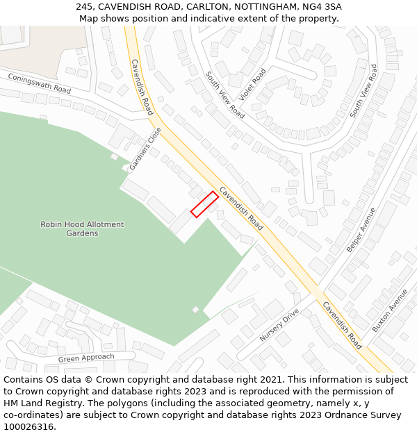 245, CAVENDISH ROAD, CARLTON, NOTTINGHAM, NG4 3SA: Location map and indicative extent of plot