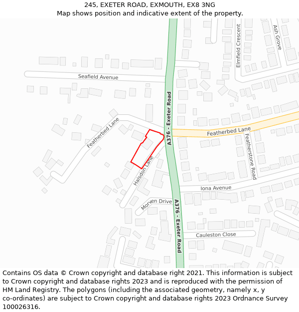 245, EXETER ROAD, EXMOUTH, EX8 3NG: Location map and indicative extent of plot