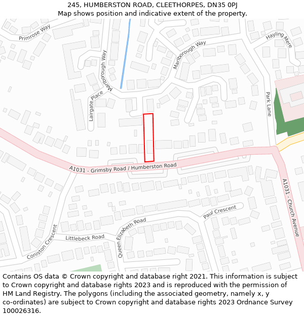 245, HUMBERSTON ROAD, CLEETHORPES, DN35 0PJ: Location map and indicative extent of plot