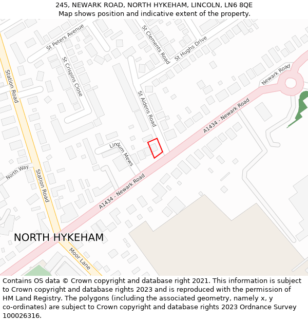 245, NEWARK ROAD, NORTH HYKEHAM, LINCOLN, LN6 8QE: Location map and indicative extent of plot