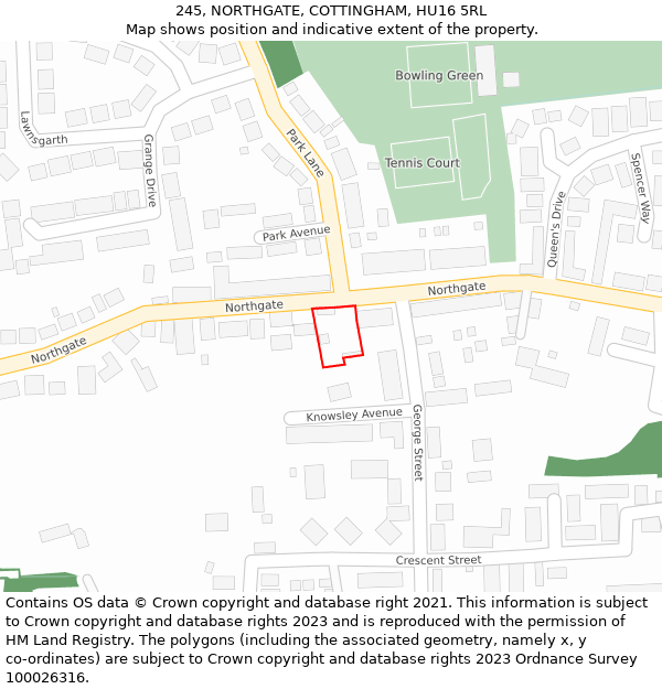 245, NORTHGATE, COTTINGHAM, HU16 5RL: Location map and indicative extent of plot