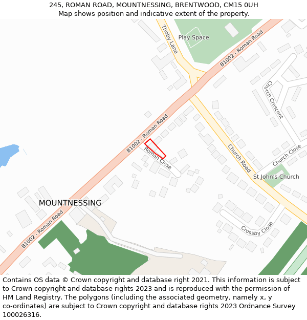 245, ROMAN ROAD, MOUNTNESSING, BRENTWOOD, CM15 0UH: Location map and indicative extent of plot