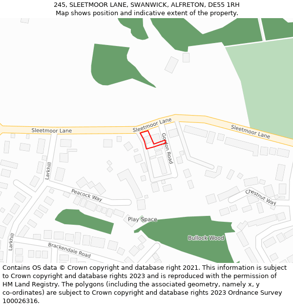 245, SLEETMOOR LANE, SWANWICK, ALFRETON, DE55 1RH: Location map and indicative extent of plot