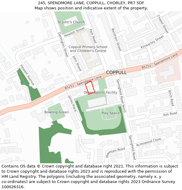 245, SPENDMORE LANE, COPPULL, CHORLEY, PR7 5DF: Location map and indicative extent of plot