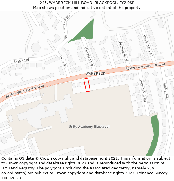 245, WARBRECK HILL ROAD, BLACKPOOL, FY2 0SP: Location map and indicative extent of plot