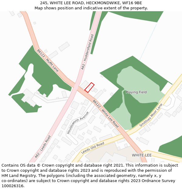 245, WHITE LEE ROAD, HECKMONDWIKE, WF16 9BE: Location map and indicative extent of plot
