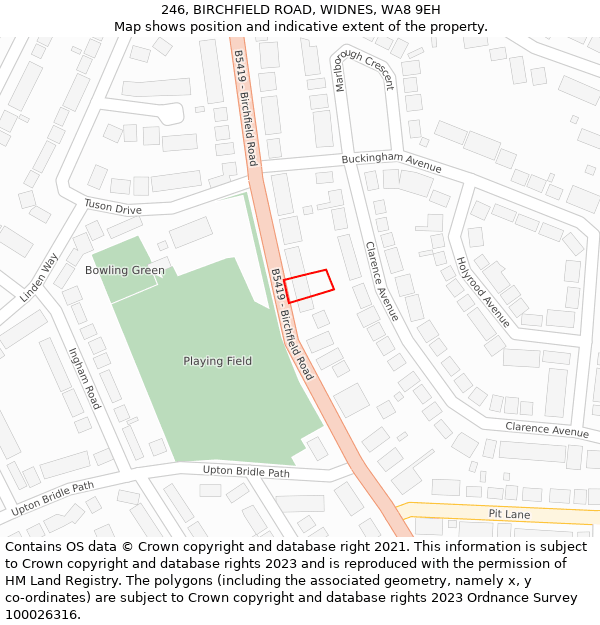 246, BIRCHFIELD ROAD, WIDNES, WA8 9EH: Location map and indicative extent of plot