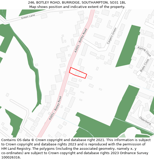 246, BOTLEY ROAD, BURRIDGE, SOUTHAMPTON, SO31 1BL: Location map and indicative extent of plot