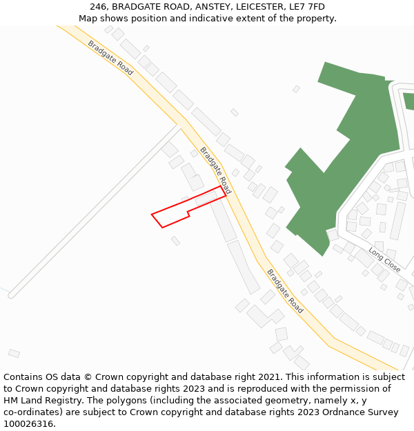 246, BRADGATE ROAD, ANSTEY, LEICESTER, LE7 7FD: Location map and indicative extent of plot
