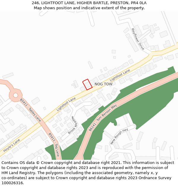 246, LIGHTFOOT LANE, HIGHER BARTLE, PRESTON, PR4 0LA: Location map and indicative extent of plot