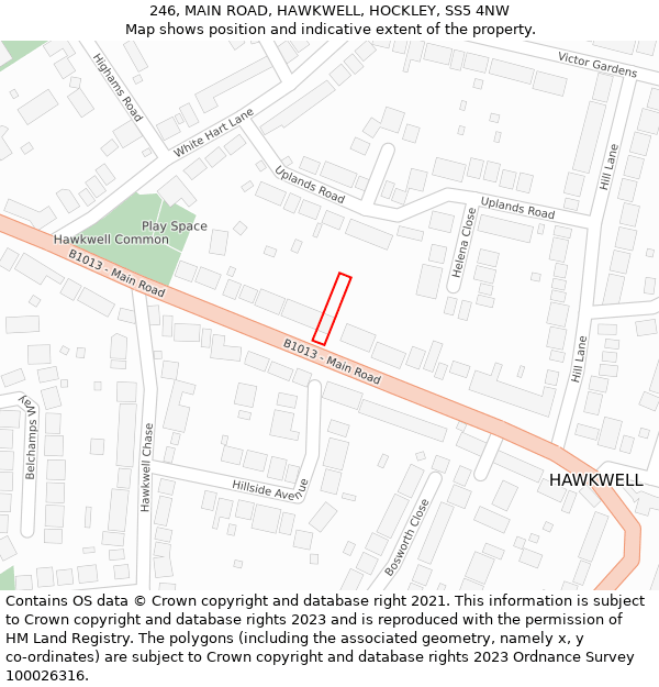 246, MAIN ROAD, HAWKWELL, HOCKLEY, SS5 4NW: Location map and indicative extent of plot