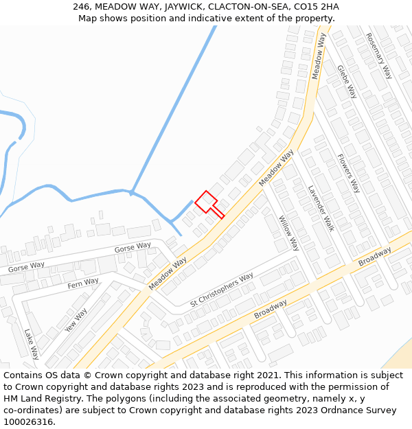 246, MEADOW WAY, JAYWICK, CLACTON-ON-SEA, CO15 2HA: Location map and indicative extent of plot