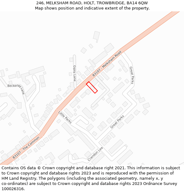 246, MELKSHAM ROAD, HOLT, TROWBRIDGE, BA14 6QW: Location map and indicative extent of plot