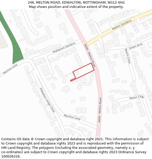 246, MELTON ROAD, EDWALTON, NOTTINGHAM, NG12 4AG: Location map and indicative extent of plot