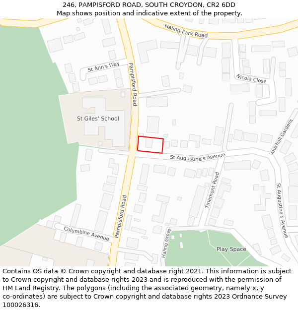 246, PAMPISFORD ROAD, SOUTH CROYDON, CR2 6DD: Location map and indicative extent of plot