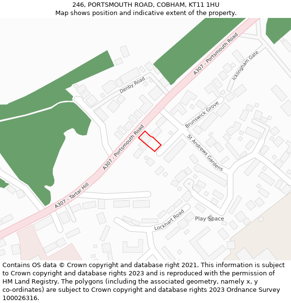 246, PORTSMOUTH ROAD, COBHAM, KT11 1HU: Location map and indicative extent of plot