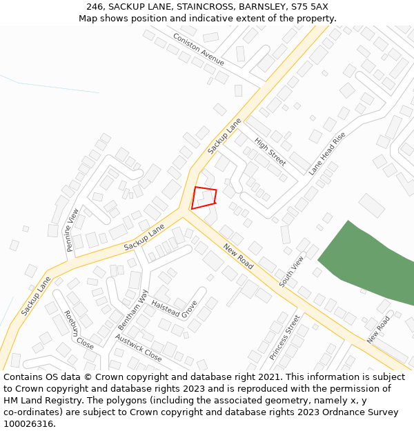 246, SACKUP LANE, STAINCROSS, BARNSLEY, S75 5AX: Location map and indicative extent of plot