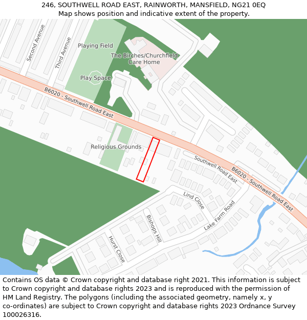 246, SOUTHWELL ROAD EAST, RAINWORTH, MANSFIELD, NG21 0EQ: Location map and indicative extent of plot