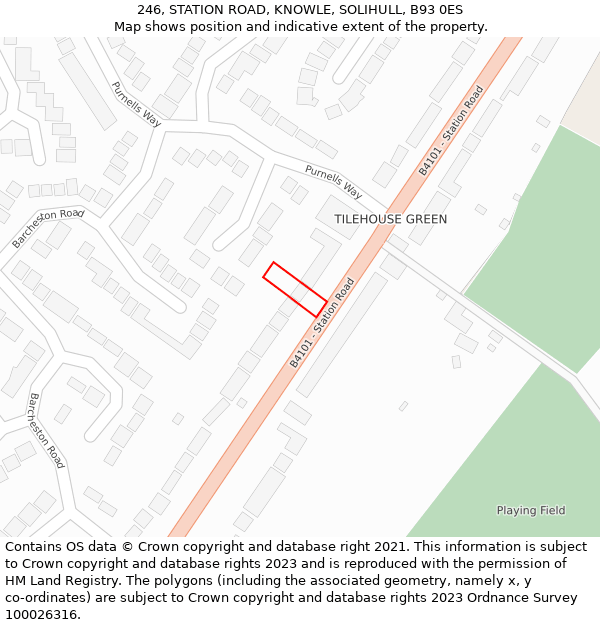 246, STATION ROAD, KNOWLE, SOLIHULL, B93 0ES: Location map and indicative extent of plot