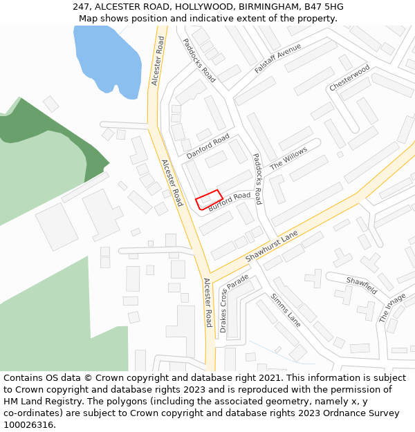 247, ALCESTER ROAD, HOLLYWOOD, BIRMINGHAM, B47 5HG: Location map and indicative extent of plot