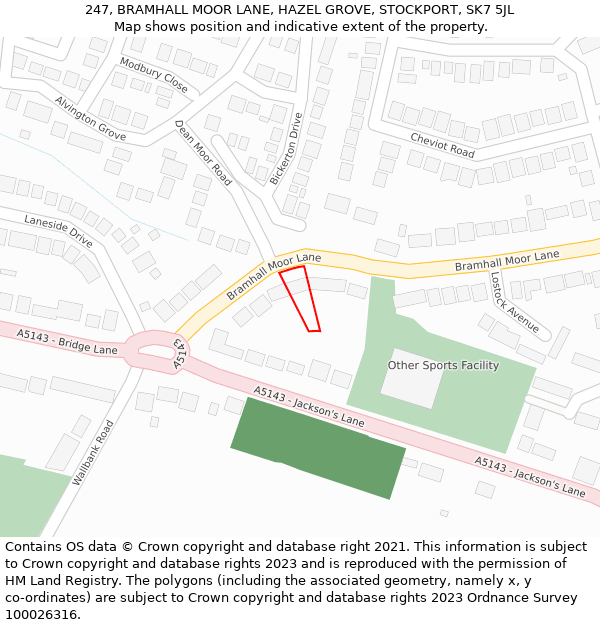 247, BRAMHALL MOOR LANE, HAZEL GROVE, STOCKPORT, SK7 5JL: Location map and indicative extent of plot