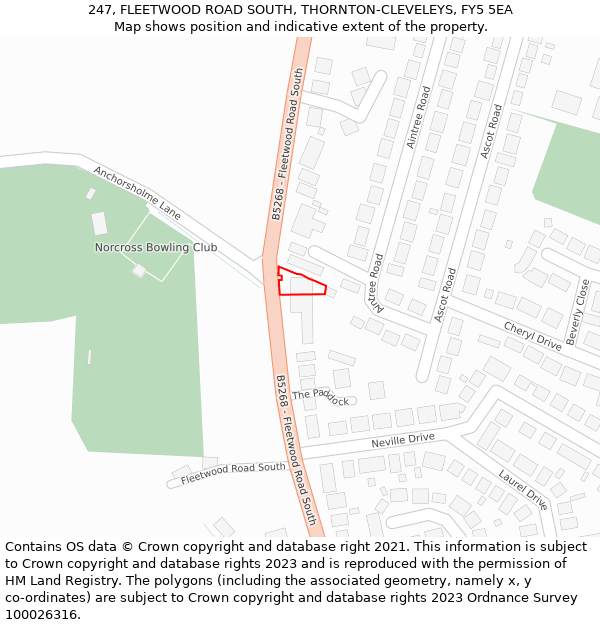 247, FLEETWOOD ROAD SOUTH, THORNTON-CLEVELEYS, FY5 5EA: Location map and indicative extent of plot