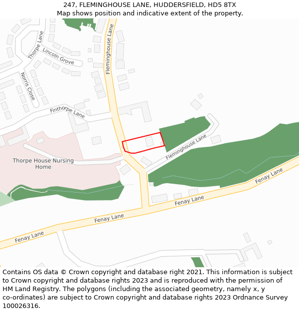 247, FLEMINGHOUSE LANE, HUDDERSFIELD, HD5 8TX: Location map and indicative extent of plot