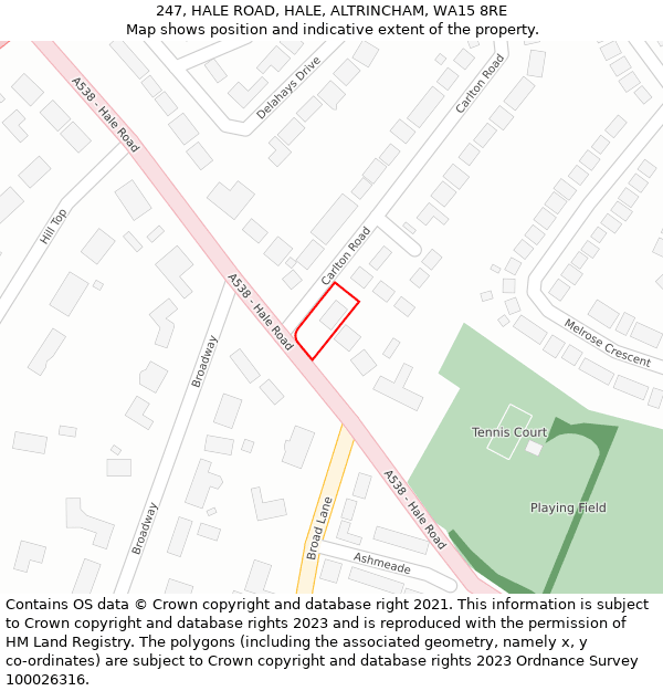 247, HALE ROAD, HALE, ALTRINCHAM, WA15 8RE: Location map and indicative extent of plot