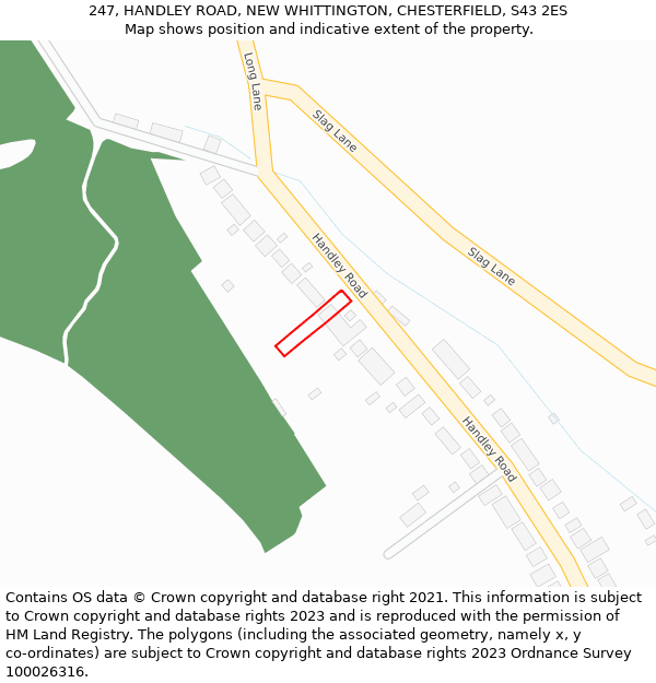 247, HANDLEY ROAD, NEW WHITTINGTON, CHESTERFIELD, S43 2ES: Location map and indicative extent of plot