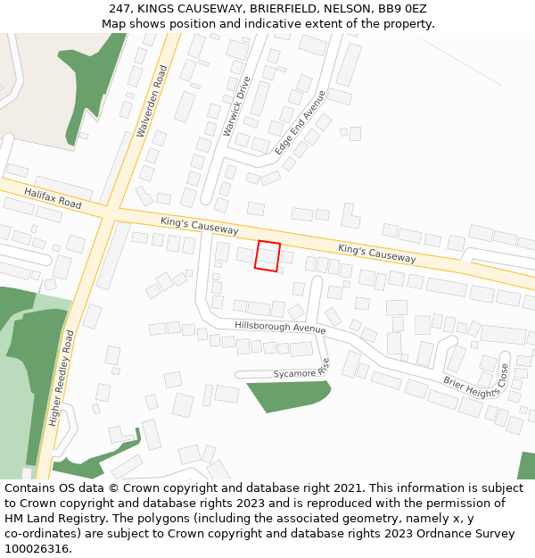 247, KINGS CAUSEWAY, BRIERFIELD, NELSON, BB9 0EZ: Location map and indicative extent of plot