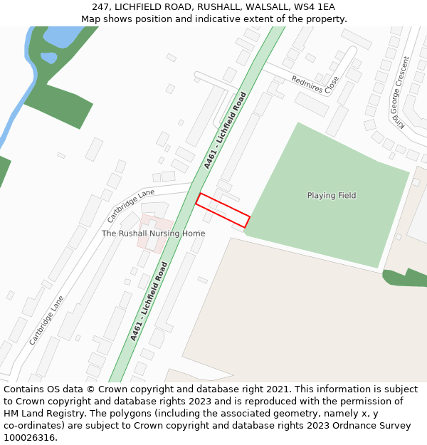247, LICHFIELD ROAD, RUSHALL, WALSALL, WS4 1EA: Location map and indicative extent of plot