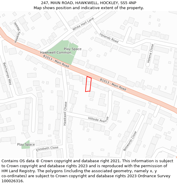 247, MAIN ROAD, HAWKWELL, HOCKLEY, SS5 4NP: Location map and indicative extent of plot