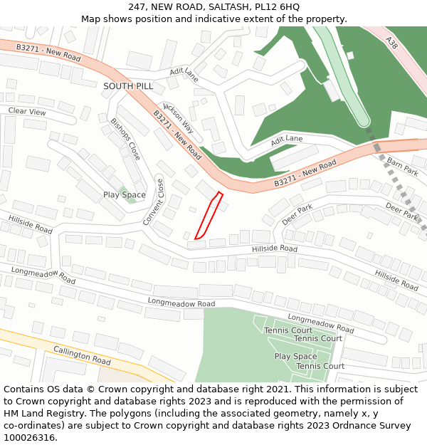 247, NEW ROAD, SALTASH, PL12 6HQ: Location map and indicative extent of plot